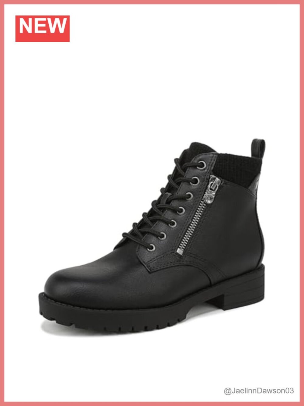 Faux Leather Ankle Bootie with Sweater Knit Collar, Inside Zip & Lug Sole